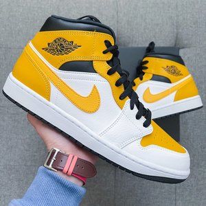 Host Pick ⭐️🤍💛 Nike Air Jordan 1 Retro Mid white yellow shoe